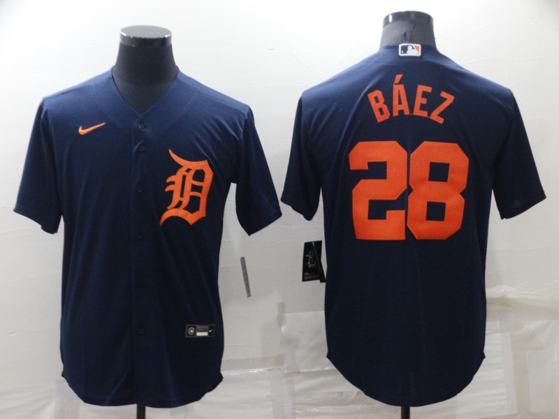 Personalized Men’s Detroit Tigers #28 Javier Báez Navy Cool Base Stitched Jersey