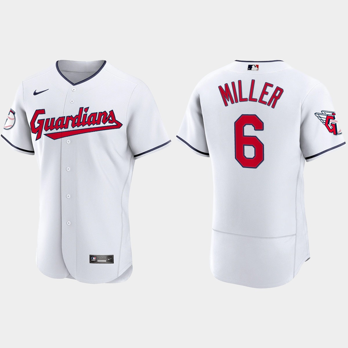 Personalized Men’s Cleveland Guardians #6 Owen Miller White Flex Base Stitched Jersey