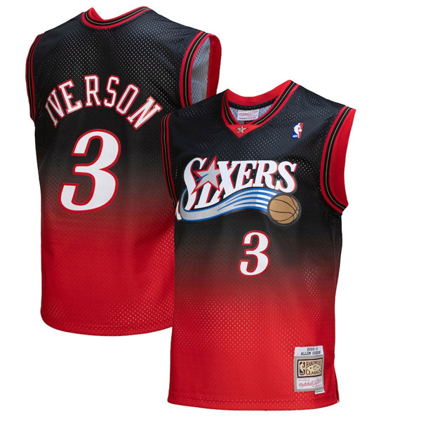 Personalized Men’s Philadelphia 76ers #3 Allen Iverson Red Black Mitchell & Ness Swingman Stitched Jersey