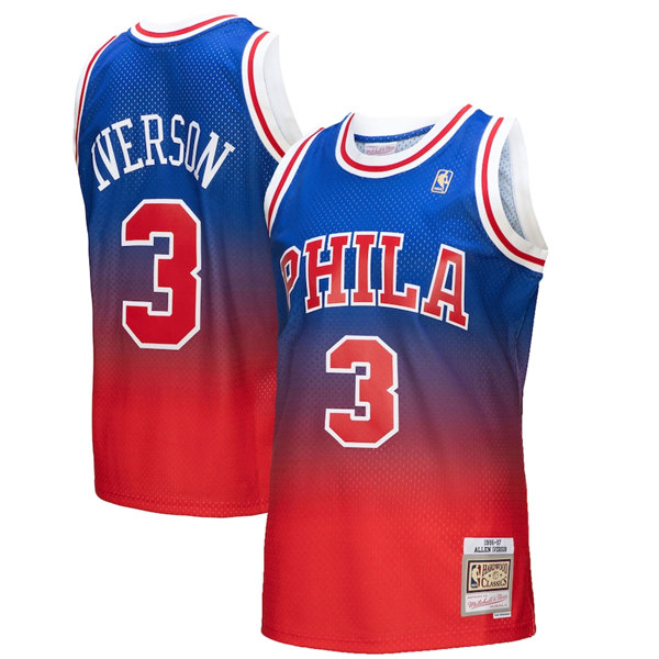 Personalized Men’s Philadelphia 76ers #3 Allen Iverson Red Royal Mitchell & Ness Swingman Stitched Jersey