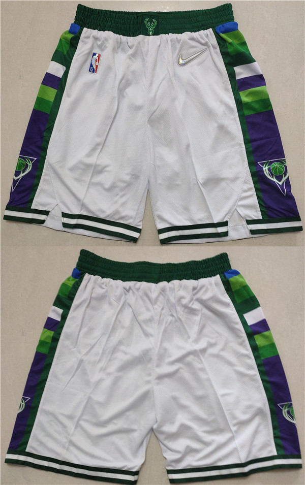 Personalized Men’s Milwaukee Bucks White 75th Anniversary Shorts (Run Small)