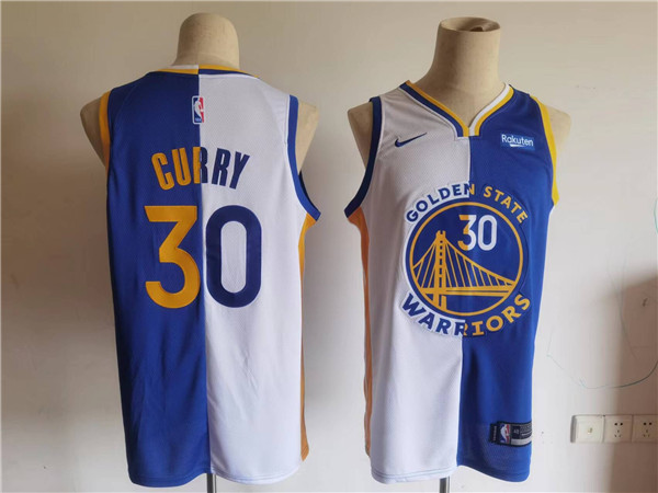 Personalized Men’s Golden State Warriors #30 Stephen Curry Blue White Split Stitched Basletball Jersey