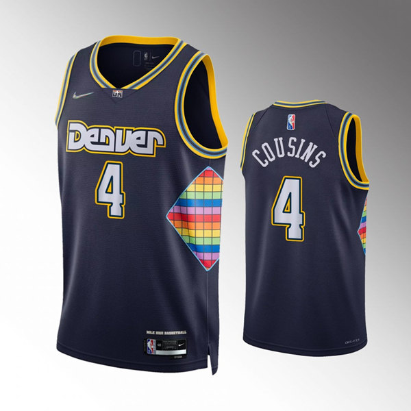Personalized Men’s Denver Nuggets #4 DeMarcus Cousins Navy 2021-22 City Edition 75th Anniversary Stitched Jersey