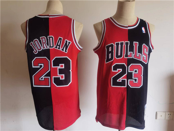 Personalized Men’s Chicago Bulls #23 Michael Jordan Red Black Split Throwback Stitched Jersey