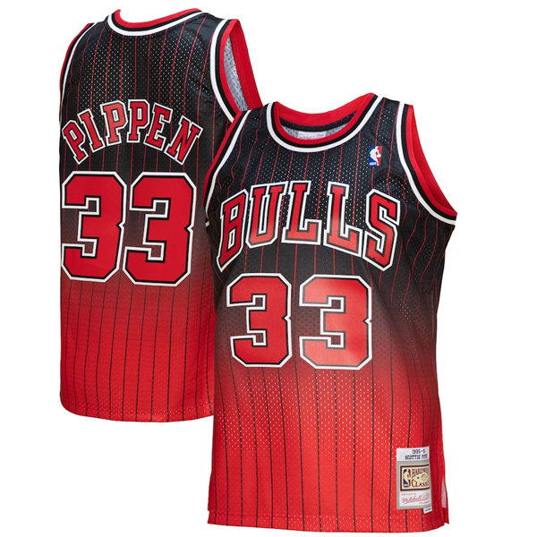 Personalized Men’s Chicago Bulls #33 Scottie Pippen Red Balck Mitchell & Ness Throwback Stitched Jersey