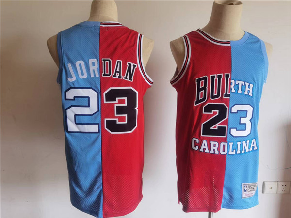 Personalized Men’s Chicago Bulls North Carolina #23 Michael Jordan White Blue Split Throwback Stitched Jersey