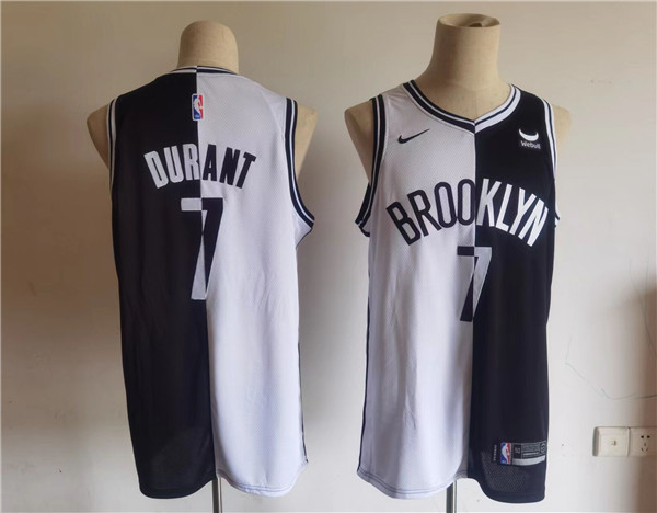 Personalized Men’s Brooklyn Nets #7 Kevin Durant Black White Split Stitched Basketball Jersey