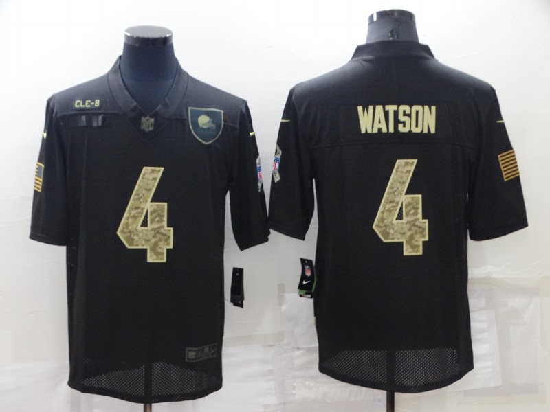 Personalized Men’s Cleveland Browns #4 Deshaun Watson Black Camo Salute To Service Limited Stitched Jersey