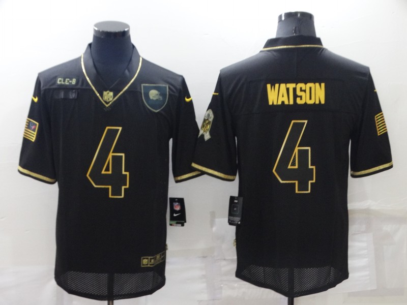 Personalized Men’s Cleveland Browns #4 Deshaun Watson Black Gold Salute To Service Limited Stitched Jersey