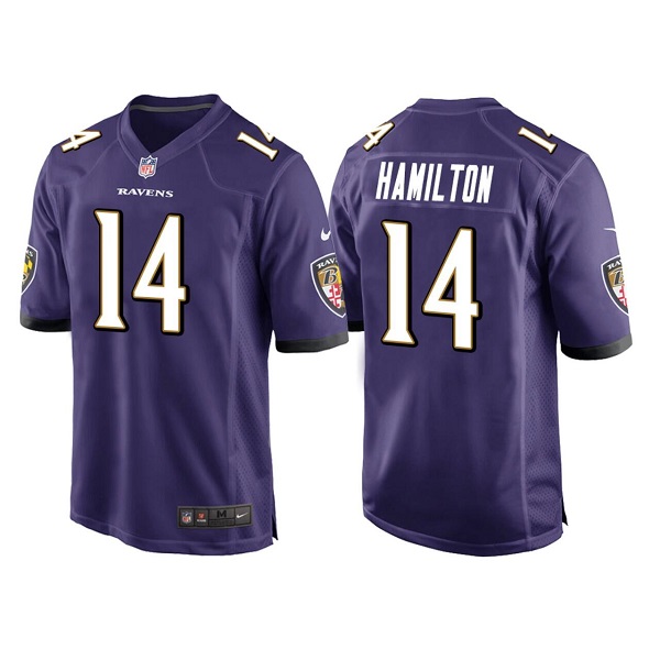 Personalized Men’s Baltimore Ravens #14 Kyle Hamilton Purple Stitched Game Jersey