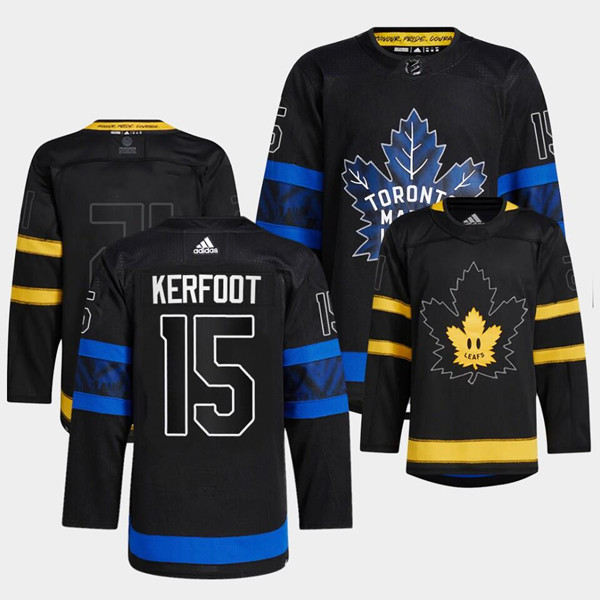 Personalized Men’s Toronto Maple Leafs #15 Alexander Kerfoot 2022 Black Premier Breakaway Reversible Stitched Jersey