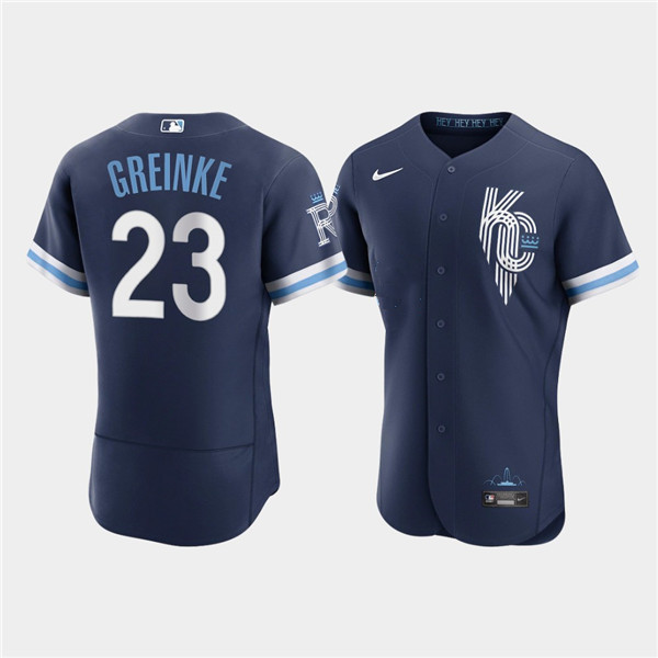 Personalized Men’s Kansas City Royals #23 Zack Greinke 2022 Navy City Connect Flex Base Stitched MLB Jersey