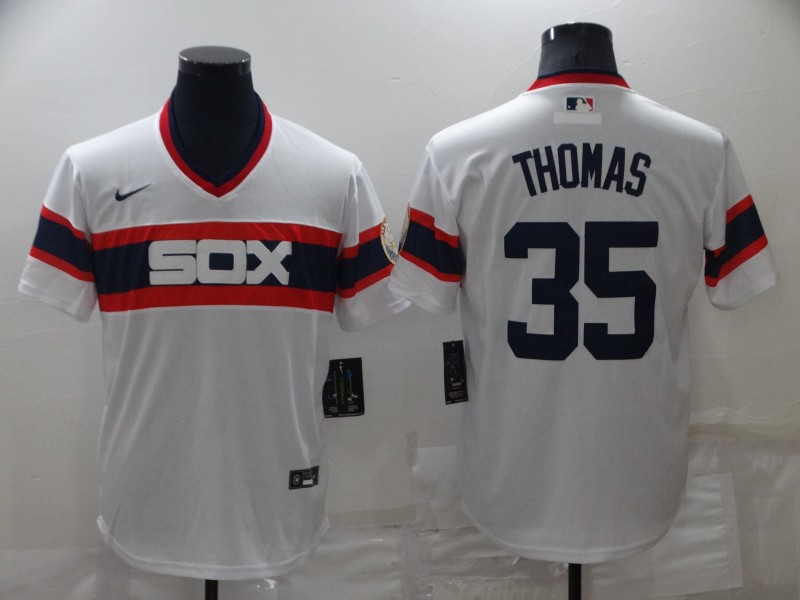 Personalized Men’s Chicago White Sox #35 Frank Thomas Throwback Cool Base Stitched Jersey