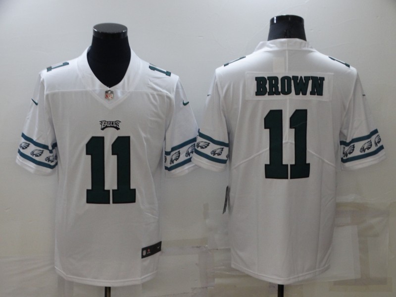 Personalized Men’s Philadelphia Eagles #11 A. J. Brown White Team Logo Cool Edition Stitched Jersey