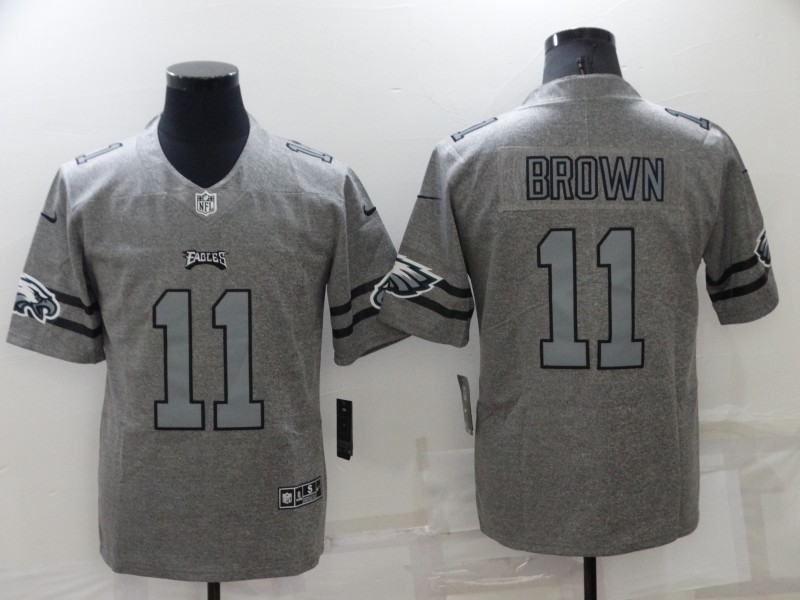 Personalized Men’s Philadelphia Eagles #11 A. J. Brown Gray Gridiron Team Logo Limited Stitched Jersey