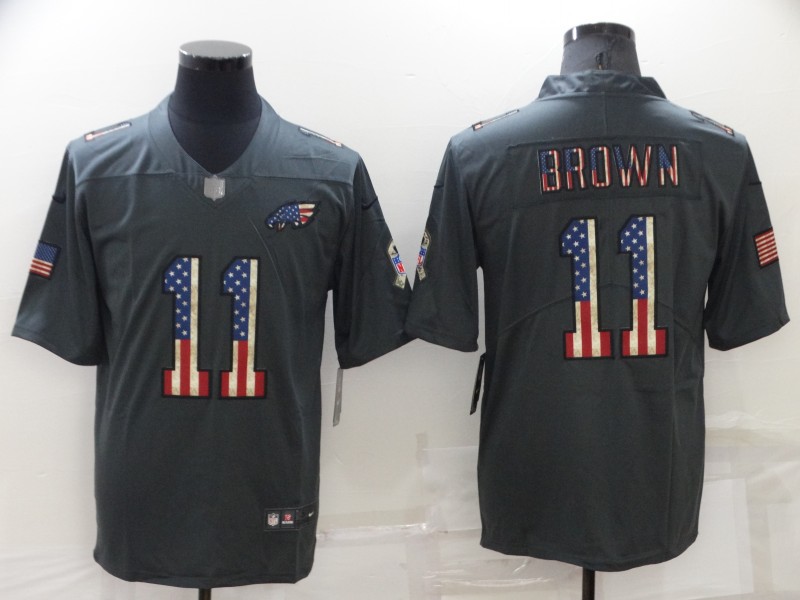 Personalized Men’s Philadelphia Eagles #11 A. J. Brown Grey Salute To Service USA Flag Stitched Jersey