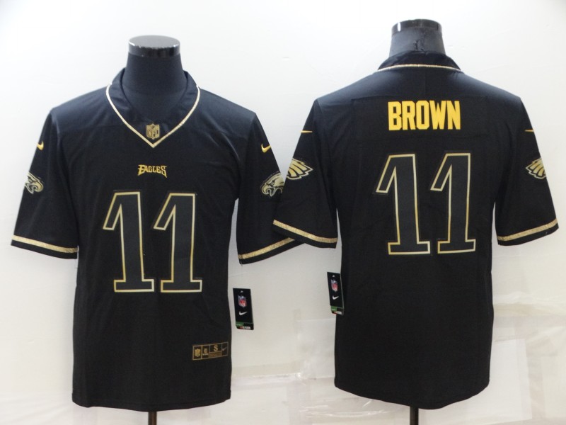 Personalized Men’s Philadelphia Eagles #11 A. J. Brown Black Gold Salute To Service Limited Stitched Jersey