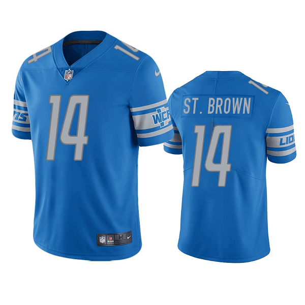 Personalized Men’s Detroit Lions #14 Mon-Ra St. Brown Blue Untouchable Limited Stitched Jersey
