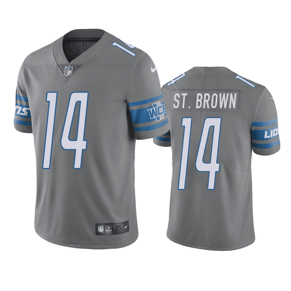 Personalized Men’s Detroit Lions #14 Mon-Ra St. Brown Grey Untouchable Limited Stitched Jersey