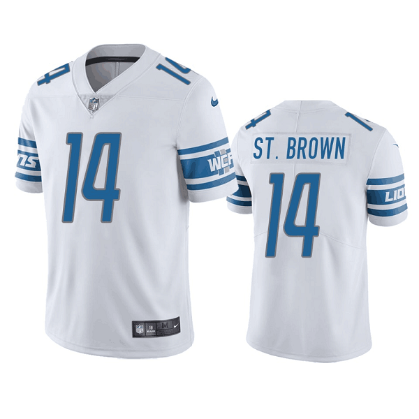 Personalized Men’s Detroit Lions #14 Mon-Ra St. Brown White Untouchable Limited Stitched Jersey