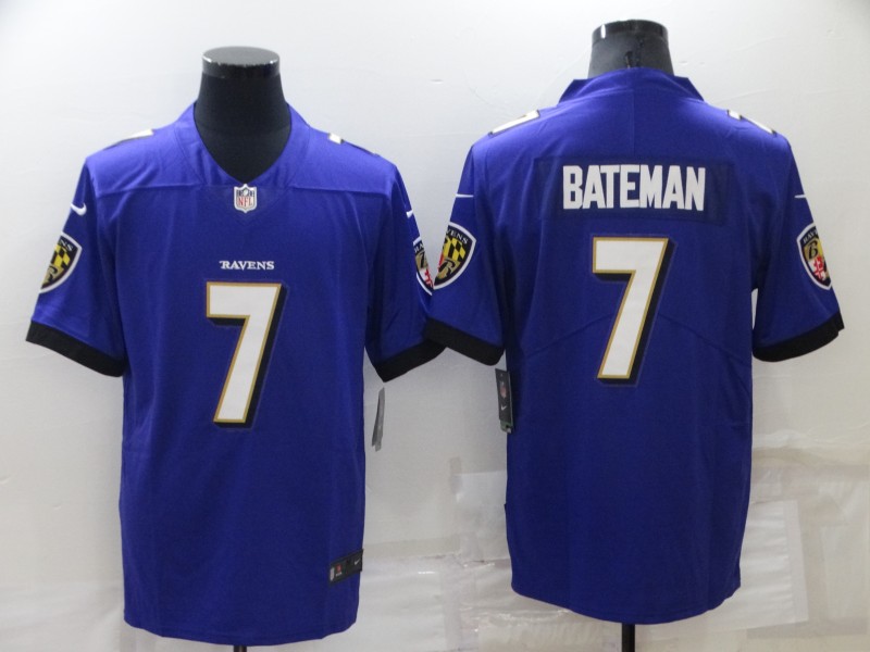 Personalized Men’s Baltimore Ravens #7 Rashod Bateman Purple Untouchable Limited Stitched Jersey