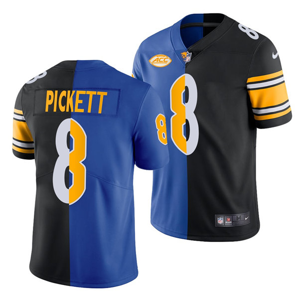 Personalized Men’s Pittsburgh Steelers #8 Kenny Pickett Royal Black Split Limited Stitched Jersey