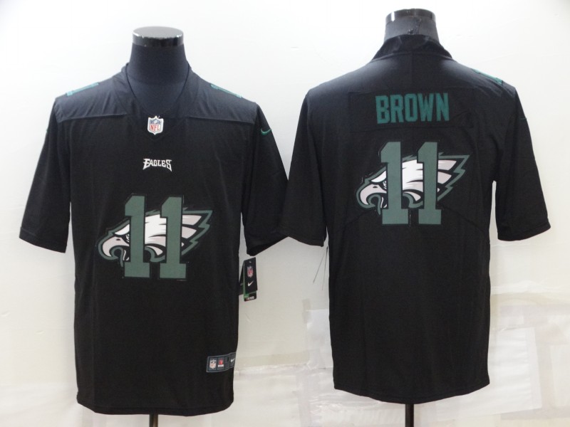 Personalized Men’s Philadelphia Eagles #11 A. J. Brown Black Shadow Logo Limited Stitched Jersey