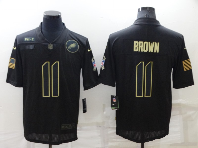 Personalized Men’s Philadelphia Eagles #11 A. J. Brown Black Salute To Service Limited Stitched Jersey