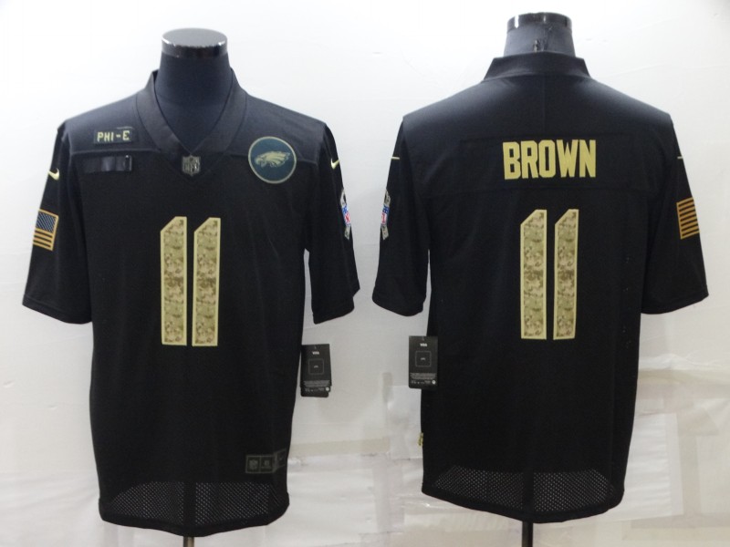 Personalized Men’s Philadelphia Eagles #11 A. J. Brown Black Camo Salute To Service Limited Stitched Jersey