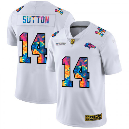 Personalized Men’s Denver Broncos #14 Courtland Sutton White Crucial Catch Limited Stitched Jersey