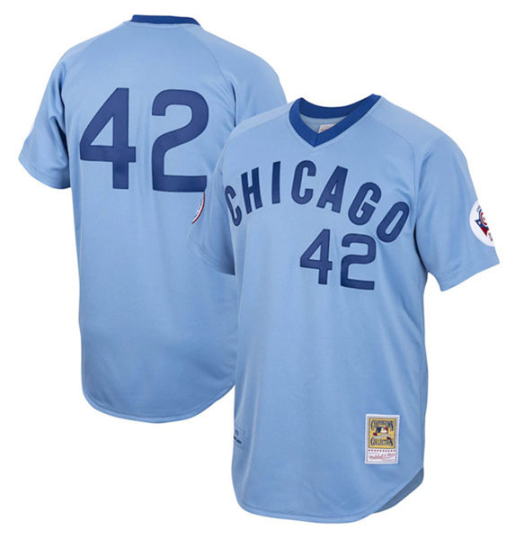 Personalized Men’s Chicago Cubs #42 Bruce Sutter Blue Road 1976 Mitchell & Ness Stitched Jersey