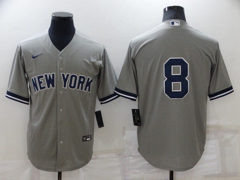 Personalized Men’s New York Yankees #8 Yogi Berr Grey Cool Base Stitched Baseball Jersey
