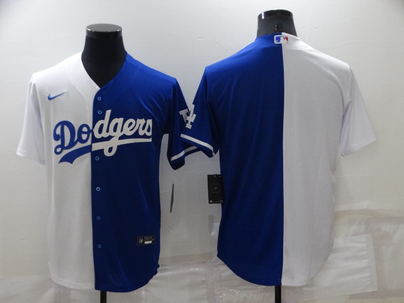 Personalized Men’s Los Angeles Dodgers Blank White Blue Split Cool Base Stitched Baseball JerseyS