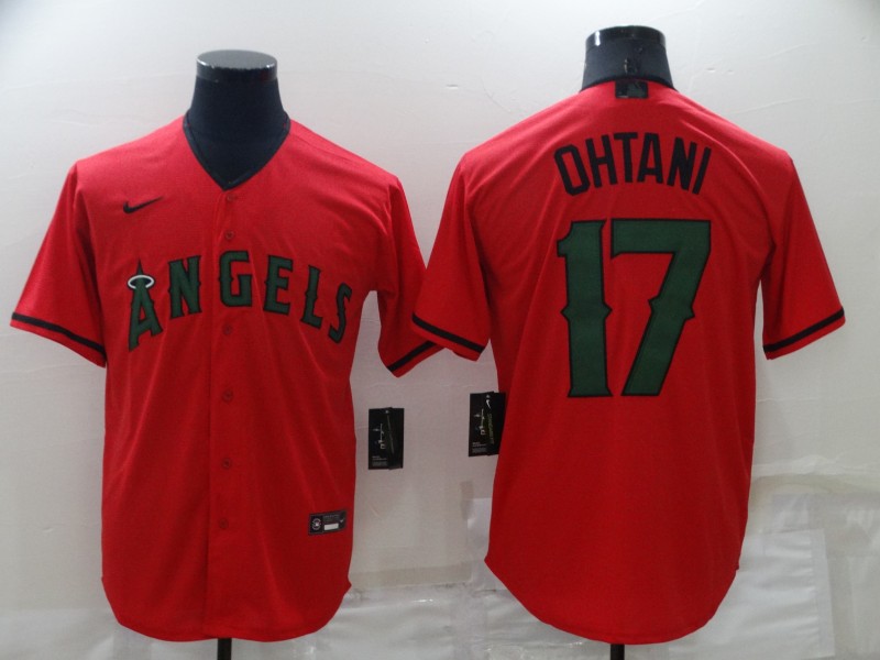 Personalized Men’s Los Angeles Angels #17 Shohei Ohtani Red Memorial Day Cool Base Stitched Jersey