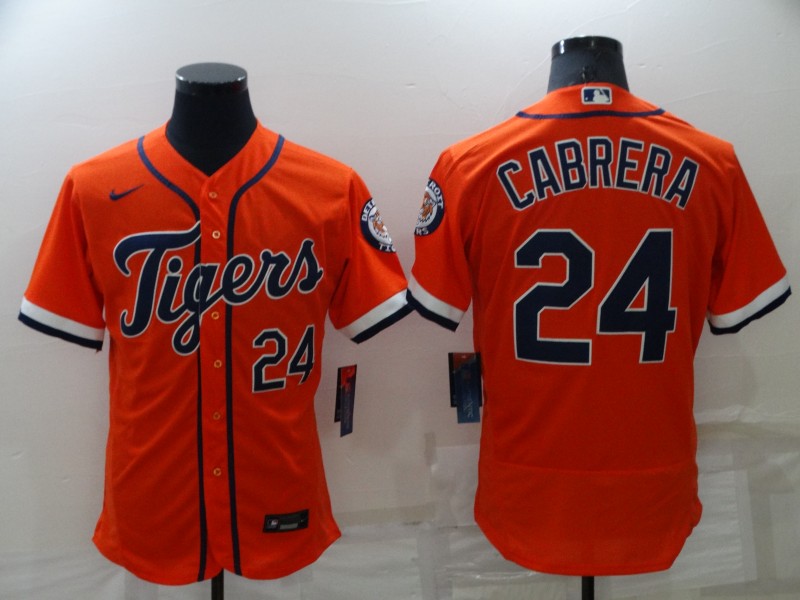Personalized Men’s Detroit Tigers #24 Miguel Cabrera Orange Flex Base Stitched Jersey
