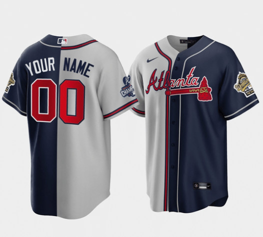 Personalized Men’s Atlanta Bravesized Gray Navy Two Tone Split Cool Base Stitched Jersey