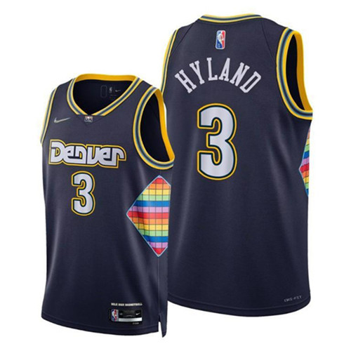 Personalized Men’s Denver Nuggets #3 Nah’Shon Hyland Navy 2021 22 City Edition 75th Anniversary Stitched Jersey
