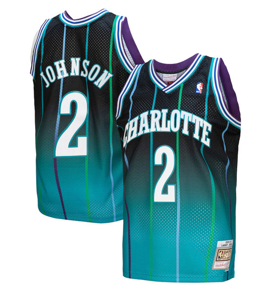 Personalized Men’s Charlotte Hornets #2 Larry Johnson Teal Black Throwback Stitched Jersey