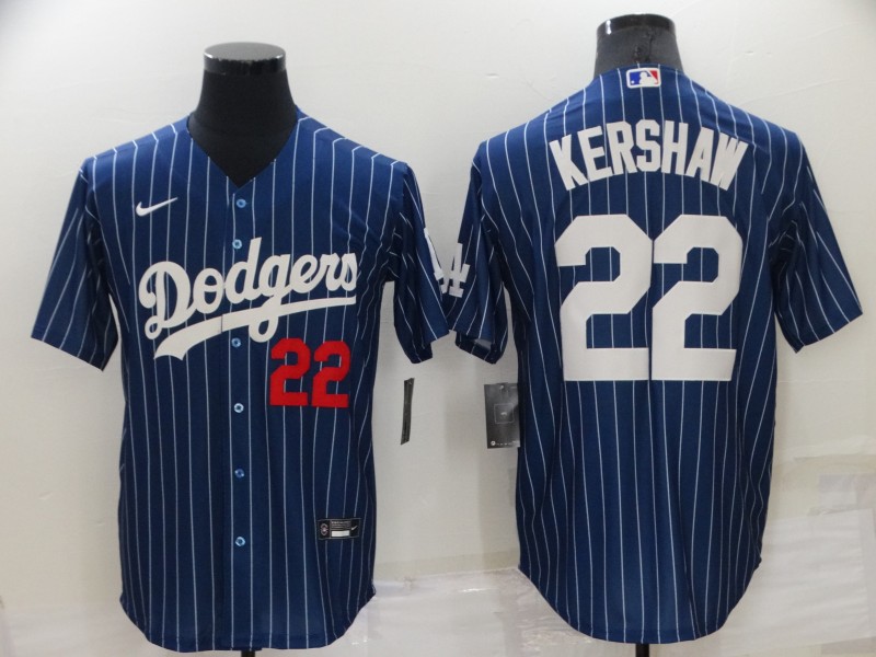Personalized Men’s Los Angeles Dodgers #22 Clayton Kershaw Navy Cool Base Stitched Jersey