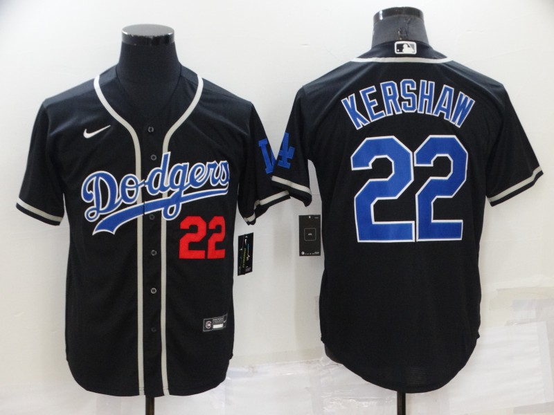 Personalized Men’s Los Angeles Dodgers #22 Clayton Kershaw Black Cool Base Stitched Baseball Jersey