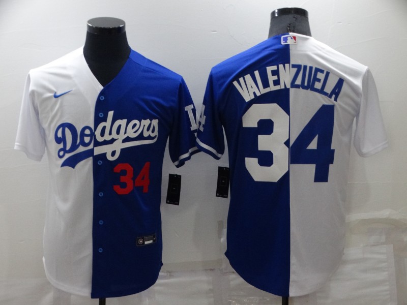 Personalized Men’s Los Angeles Dodgers #34 Toro Valenzuela White Blue Split Cool Base Stitched Baseball Jersey