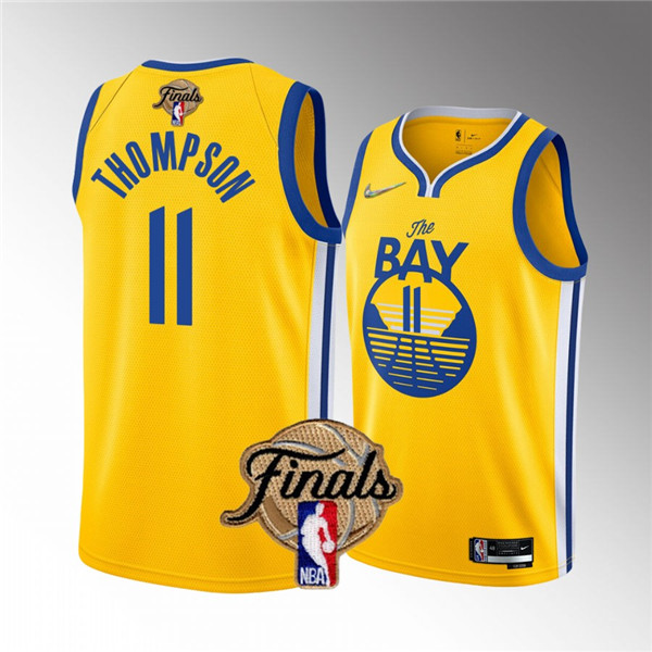 Personalized Men’s Golden State Warriors #11 Klay Thompson 2022 Yellow NBA Finals Stitched Jersey