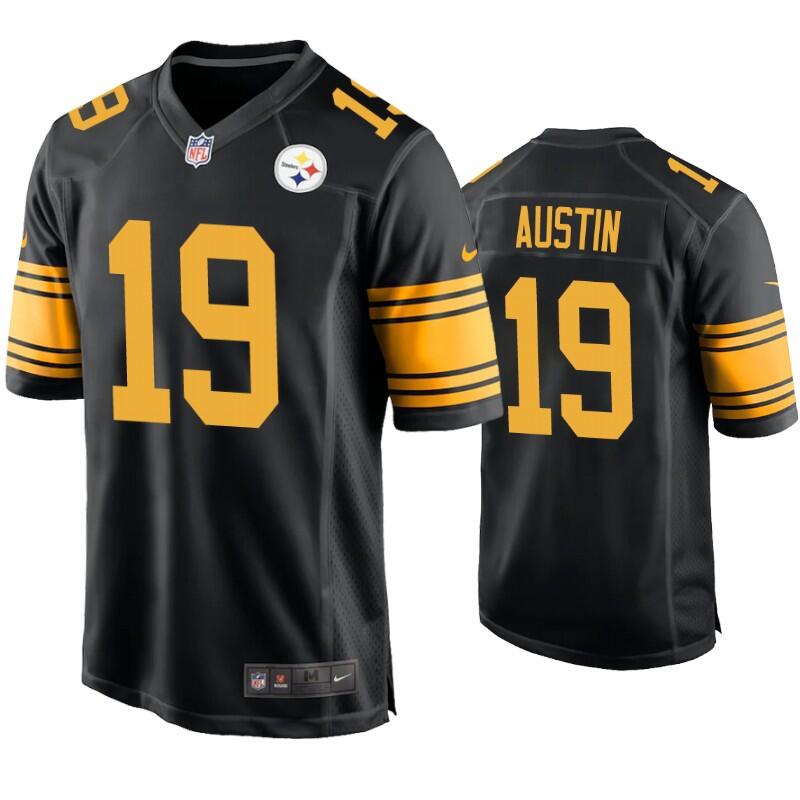 Personalized Men’s Pittsburgh Steelers #19 Calvin Austin Black Color Rush Stitched Jersey