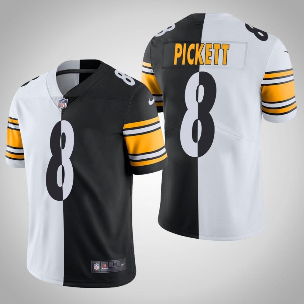 Personalized Men’s Pittsburgh Steelers #8 Kenny Pickett White Black Split Limited Stitched Jersey
