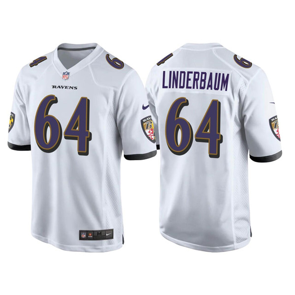 Personalized Men’s Baltimore Ravens #64 Tyler Linderbaum White Game Jersey