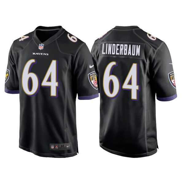 Personalized Men’s Baltimore Ravens #64 Tyler Linderbaum Black Stitched Game Jersey