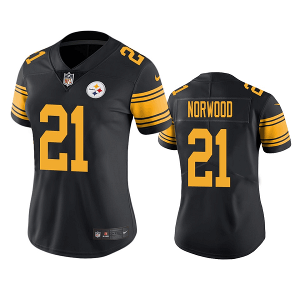 Personalized Women’s Pittsburgh Steelers #21 Tre Norwood Black Color Rush Limited Stitched Jersey(Run Small)