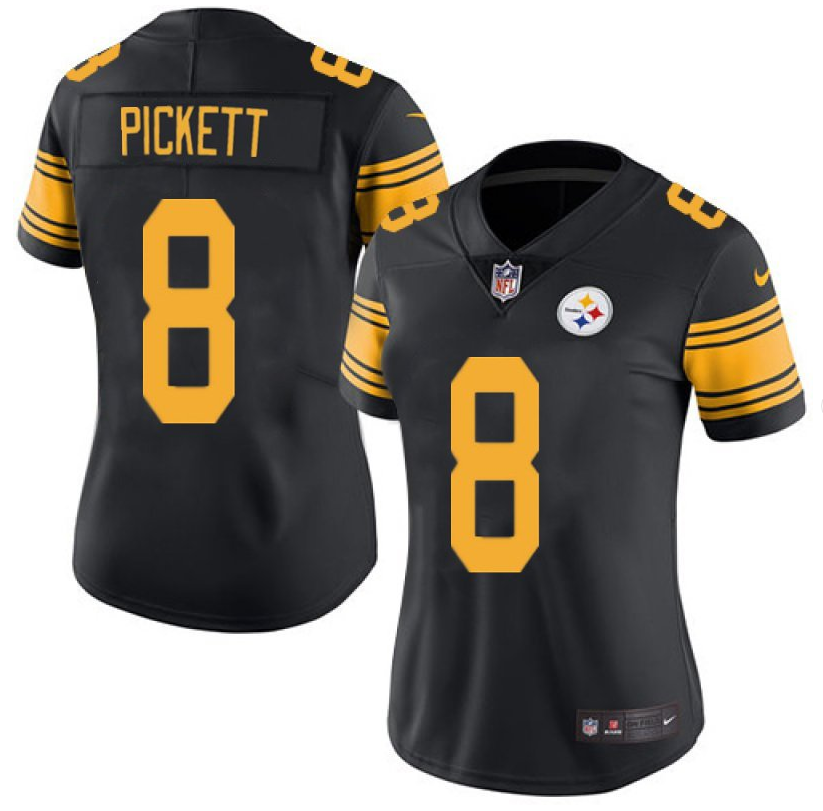 Personalized Women’s Pittsburgh Steelers #8 Kenny Pickett Black Color Rush Limited Stitched Jersey(Run Small)