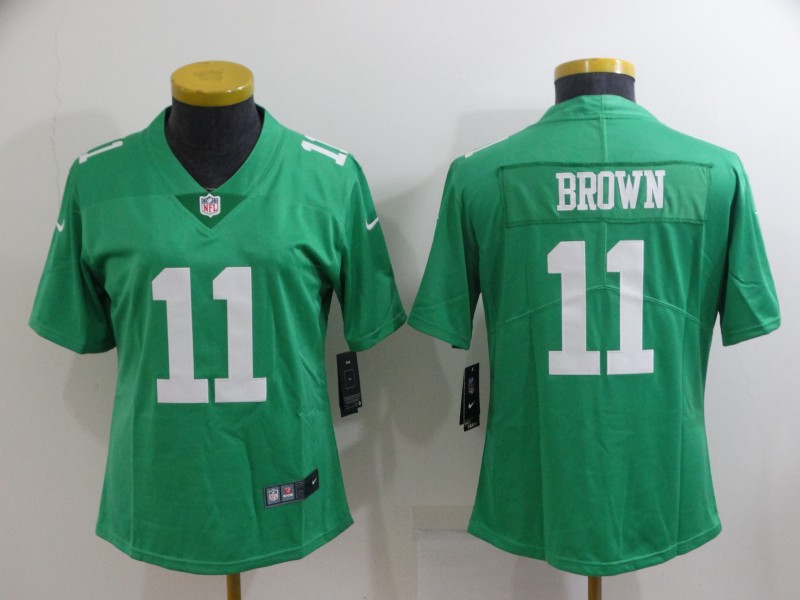 Personalized Women’s Philadelphia Eagles #11 A. J. Brown Green Untouchable Limited Stitched Football Jersey(Run Small)