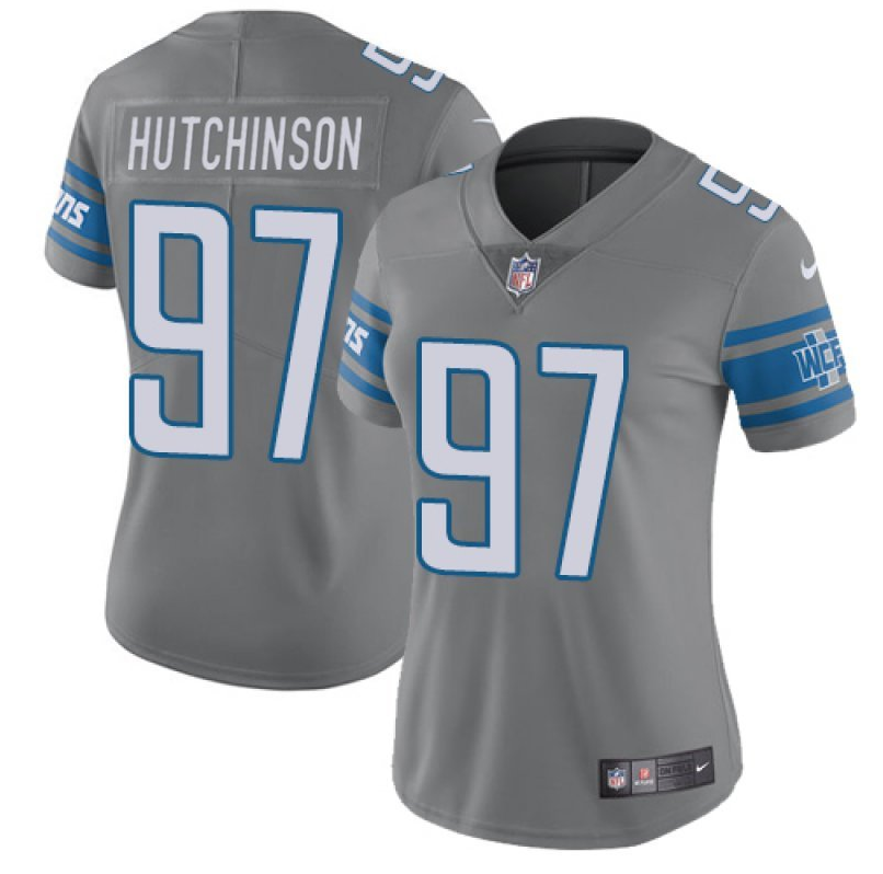 Personalized Women’s Detroit Lions #97 Aidan Hutchinson Grey Limited Stitched Football Jersey(Run Smaller)